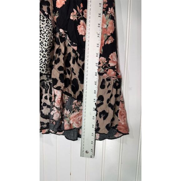 Boho Patchwork Midi Dress M Leopard Floral Ruffle GiGIO USA Romantic Grunge - Picture 5 of 6